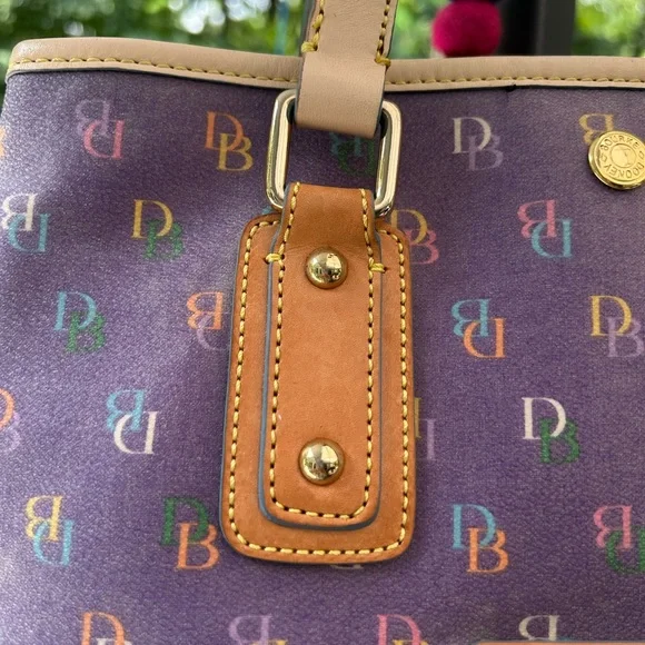 Dooney & Bourke Purple Logo Shoulder Bag with Leather Accents and Pink Heart - Picture 8 of 16